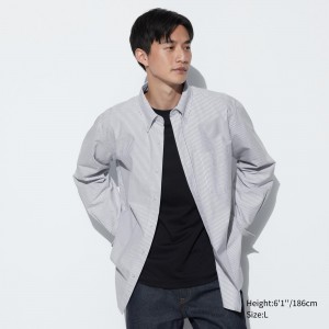 Grey Uniqlo Regular Fit Striped Oxford Shirt Regular Collar | BGFNV-9683
