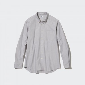 Grey Uniqlo Slim Fit Oxford Shirt | GEDNK-9861