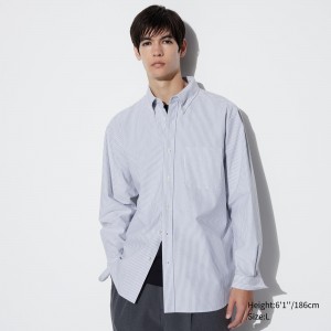 Grey Uniqlo Slim Fit Striped Oxford Shirt | LDBKN-1850