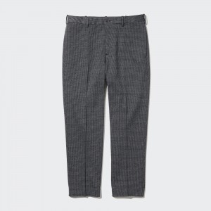 Grey Uniqlo Smart Gun Club Checked Ankle Length Trousers | LKWNU-9746