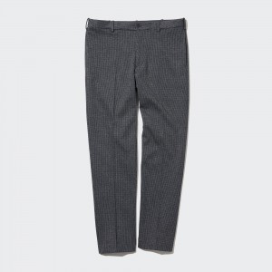 Grey Uniqlo Smart Gun Club Checked Ankle Length Trousers Long | XTUZD-5237