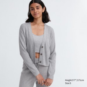 Grey Uniqlo Washable Knit Ribbed Cardigan | QZWNO-4036