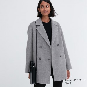 Grey Uniqlo Wool Blend Short Coat | TFWUZ-3842