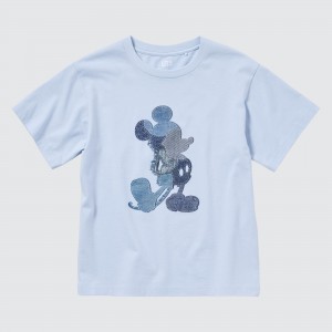 Light Blue Uniqlo Mickey Stands Ut Graphic T-Shirt | GWLBO-3154