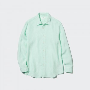 Light Green Uniqlo 100pct Premium Linen Regular FiT-Shirt Regular Collar | HSCKB-5280