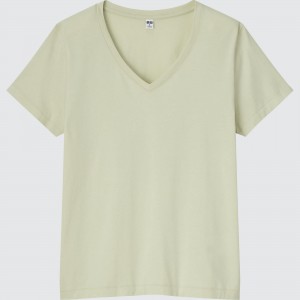 Light Green Uniqlo 100pct Supima Cotton V Neck T-Shirt | ZJTFC-0354