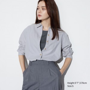 Light Grey Uniqlo Soft Brushed Long Sleeved Shirt | YCTEA-3940