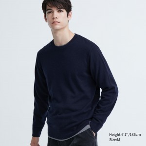 Navy Uniqlo 100pct Cashmere Crew Neck Jumper | CQREY-3605