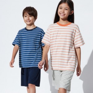 Navy Uniqlo Airism Cotton Blend Striped Lounge Set | EYUHQ-7208