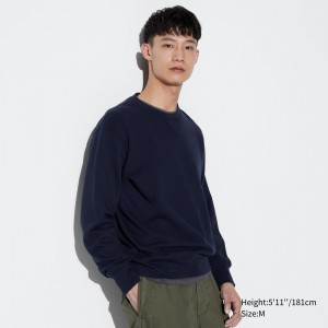 Navy Uniqlo Cotton Crew Neck Sweatshirt | UCBSK-1582
