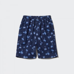 Navy Uniqlo Cotton Stretch Printed Easy Shorts | MCPUO-8471