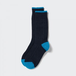 Navy Uniqlo Heattech Cable Knit Thermal Socks | NOSRQ-6513