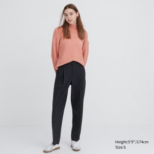 Navy Uniqlo Heattech Striped Pleated Trousers Long | NFSJL-6527