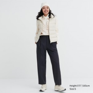 Navy Uniqlo Heattech Striped Pleated Trousers | GMXYJ-7531