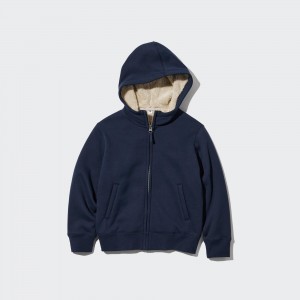 Navy Uniqlo Pile Lined Sweat Zipped Hoodie | AOXHU-0392