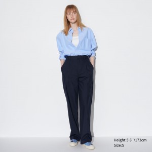 Navy Uniqlo Pleated Wide Leg Striped Trousers Long | FRXJG-8560