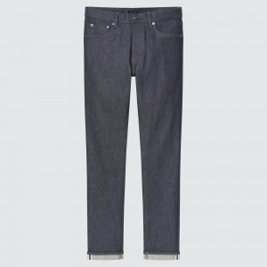 Navy Uniqlo Selvedge Stretch Slim Fit Jeans 2021 Season | QMHVS-7130