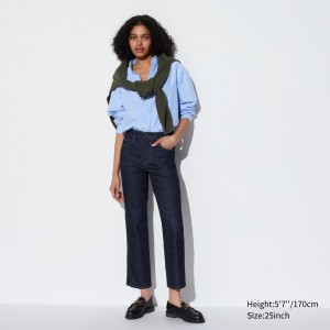 Navy Uniqlo Slim Fit Straight Leg Ankle Length Jeans | TYRIX-5432