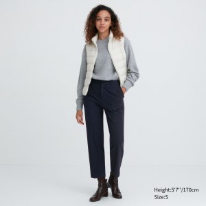 Navy Uniqlo Smart Brushed Striped Ankle Length Trousers | EDXMK-8124