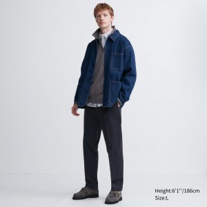 Navy Uniqlo Smart Cotton Ankle Length Trousers Long | OZDUH-3741
