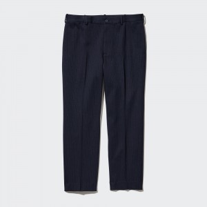 Navy Uniqlo Smart Striped Ankle Length Trousers | VPBYJ-1027