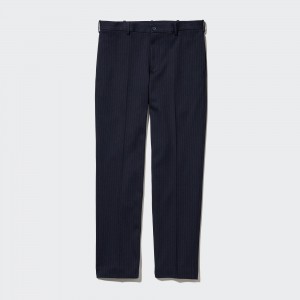 Navy Uniqlo Smart Striped Ankle Length Trousers Long | VOKRN-0728