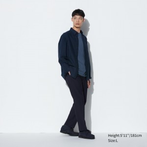 Navy Uniqlo Smart Wool Like Ankle Length Trousers | ELCKM-1954