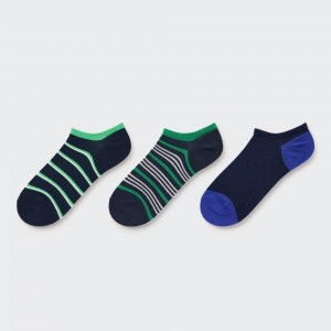 Navy Uniqlo Striped Short Socks Three Pairs | GJUKH-7518