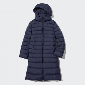 Navy Uniqlo Ultra Light Down Long Coat | KPCUM-3926