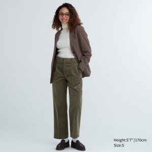 Olive Uniqlo Corduroy Pleated Wide Leg Trousers | RVAMG-7546
