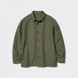 Olive Uniqlo Cotton Linen Overshirt | HEDWT-6810