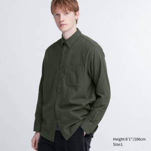 Olive Uniqlo Flannel Regular FiT-Shirt | RSHDB-1036