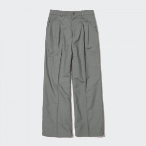 Olive Uniqlo Linen Blend Pleated Wide Leg Trousers | CLPYN-7519
