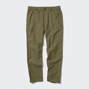 Olive Uniqlo Linen Blend Relaxed Fit Trousers | GTFOD-6139