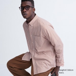 Orange Uniqlo Extra Fine Cotton Broadcloth Regular Fit Striped Shirt Button Down Collar | XICKQ-9548