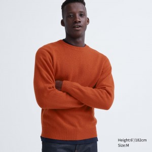 Orange Uniqlo Premium Lambswool Crew Neck Jumper | JFHYD-0847
