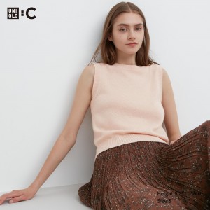 Pink Uniqlo 100pct Cashmere Crew Neck Cropped Sweater Vest | FVZMN-8017