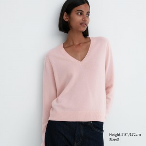 Pink Uniqlo 100pct Cashmere V Neck Jumper | HZOXY-5846