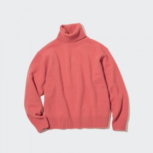 Pink Uniqlo 100pct Lambswool Turtleneck Jumper | WNHLF-9257