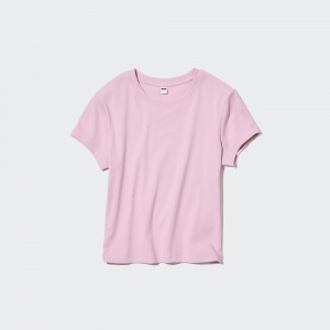 Pink Uniqlo Cropped Fit Short Sleeved T-Shirt | WLAHP-1497