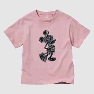 Pink Uniqlo Mickey Stands Ut Graphic T-Shirt | DWSIO-0475