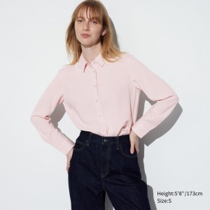 Pink Uniqlo Rayon Long Sleeved Blouse | EIKGP-5697