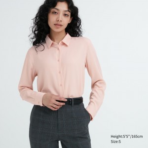 Pink Uniqlo Rayon Long Sleeved Blouse | WKZIL-2371