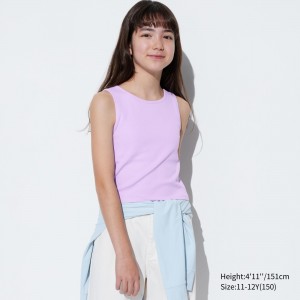 Purple Uniqlo Girls Airism Cotton Ribbed Sleeveless Bra Top | AXUER-8792