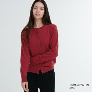 Red Uniqlo 100pct Extra Fine Merino Crew Neck Cardigan | ZMJIE-1790