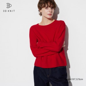 Red Uniqlo 3d Knit Seamless Cotton Crew Neck Jumper | YOSRN-0417