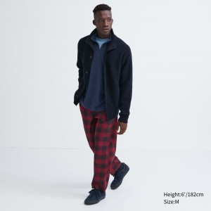 Red Uniqlo Flannel Easy Patterned Ankle Length Trousers | ZXUYG-4182
