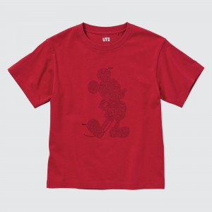 Red Uniqlo Mickey Stands Ut Graphic T-Shirt | SYTMV-8621