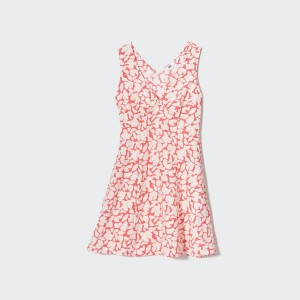 Red Uniqlo Printed V Neck Sleeveless Mini Dress | FVKMS-7306