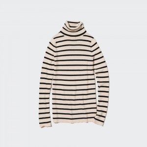 White Uniqlo 100pct Extra Fine Merino Ribbed Turtleneck Jumper | OCIUE-2531